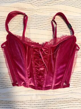 Victoria's Secret Velvet Lace-Trim Corset Top - Fuchsia